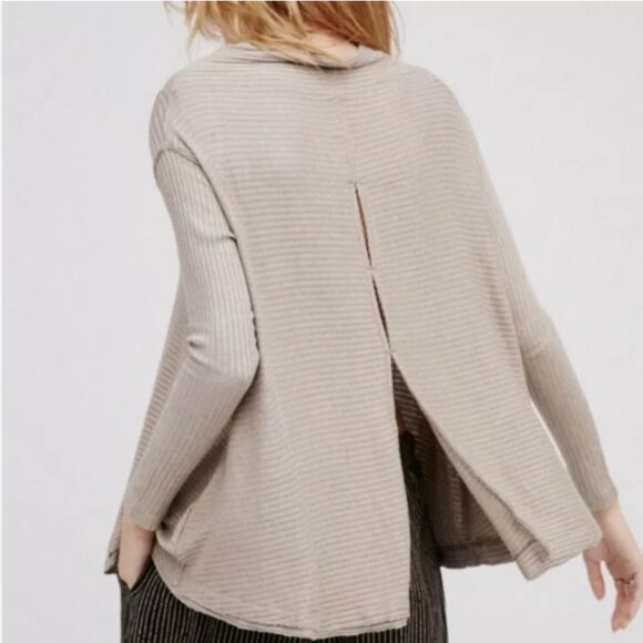 Free People We The Free Top People Lover Ribbed Long Sleeve Taupe XS Vegan Rayon - Picture 1 of 16